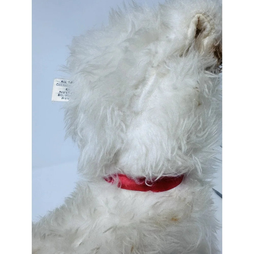 Vintage Character Novelty Co Fox Terrier Plush Dog Red Ribbon Collar 12 inches